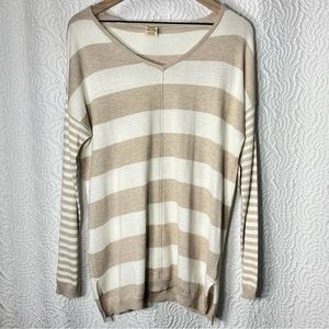 Faded Glory Striped Beige & White Long Sleeve Tunic Top